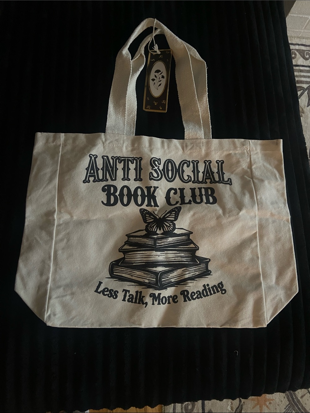 Anti Social Book Club Canvas Tote Bag - Cream with Black Print